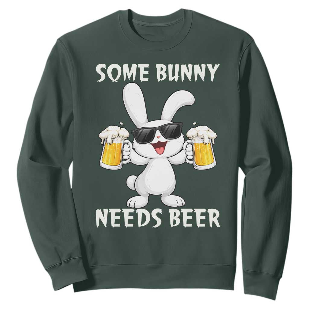 Funny Easter Bunny Drinking Beer Sweatshirt Some Bunny Needs Beer TS14 Dark Forest Green Print Your Wear