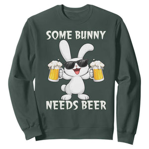 Funny Easter Bunny Drinking Beer Sweatshirt Some Bunny Needs Beer TS14 Dark Forest Green Print Your Wear