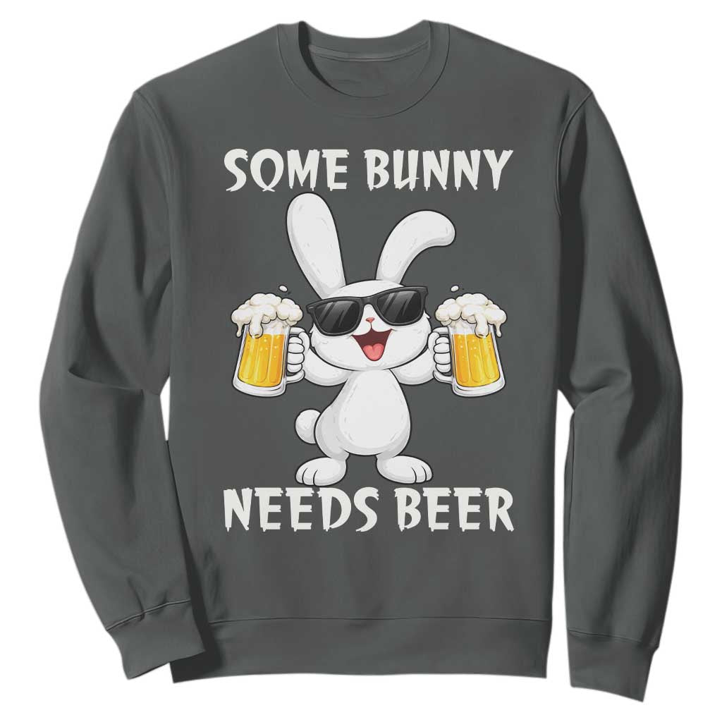 Funny Easter Bunny Drinking Beer Sweatshirt Some Bunny Needs Beer TS14 Dark Heather Print Your Wear