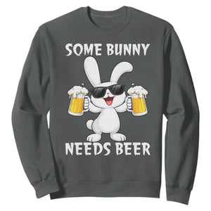 Funny Easter Bunny Drinking Beer Sweatshirt Some Bunny Needs Beer TS14 Dark Heather Print Your Wear