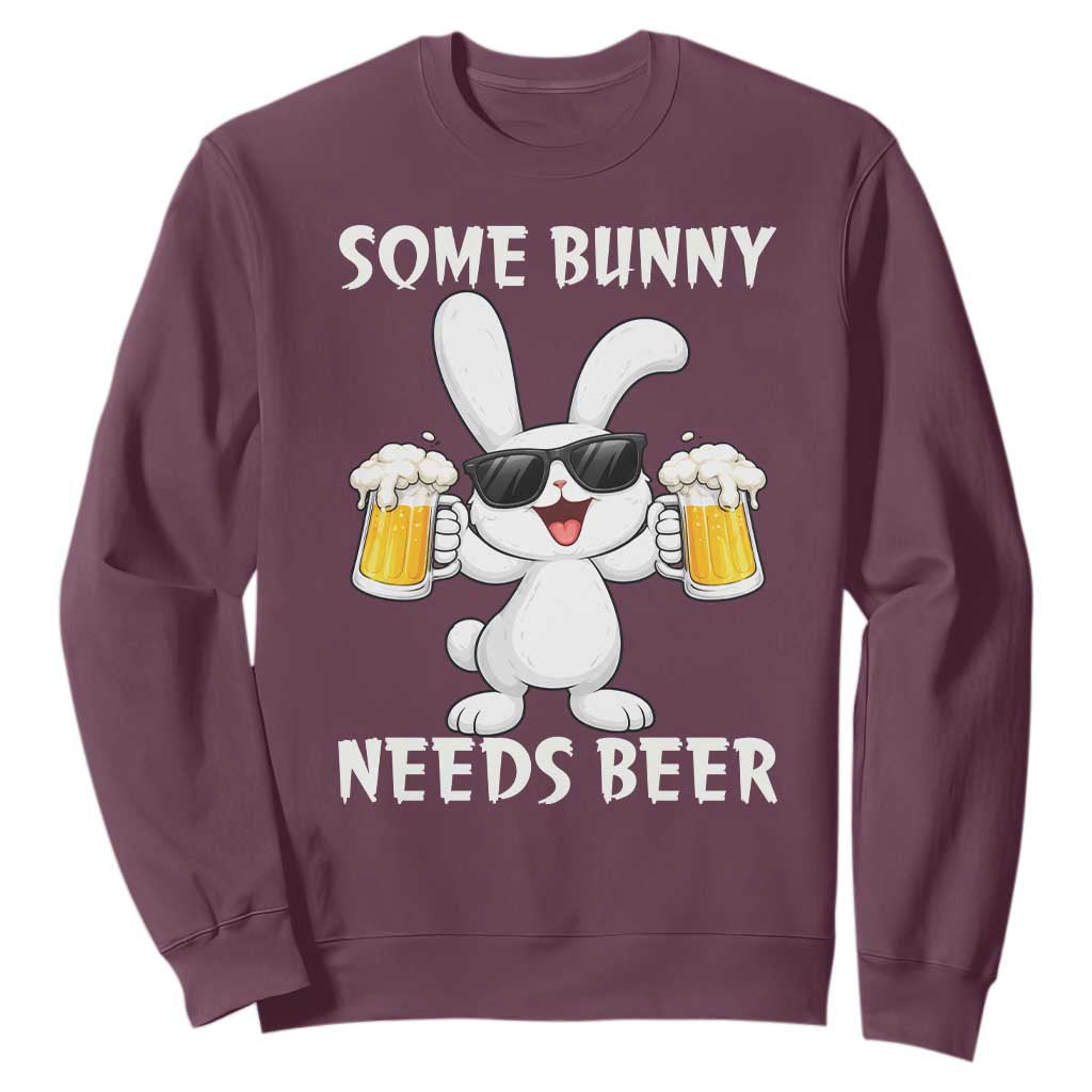 Funny Easter Bunny Drinking Beer Sweatshirt Some Bunny Needs Beer TS14 Maroon Print Your Wear