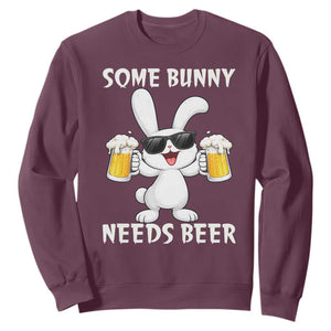 Funny Easter Bunny Drinking Beer Sweatshirt Some Bunny Needs Beer TS14 Maroon Print Your Wear