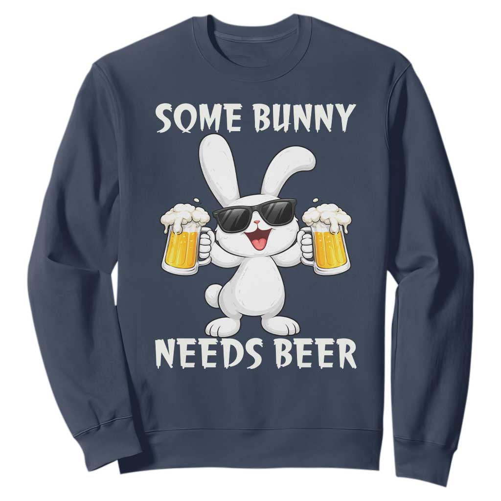 Funny Easter Bunny Drinking Beer Sweatshirt Some Bunny Needs Beer TS14 Navy Print Your Wear