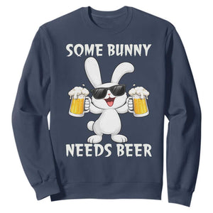Funny Easter Bunny Drinking Beer Sweatshirt Some Bunny Needs Beer TS14 Navy Print Your Wear