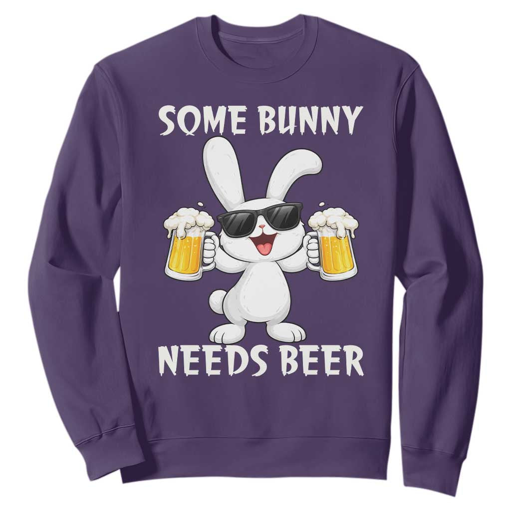 Funny Easter Bunny Drinking Beer Sweatshirt Some Bunny Needs Beer TS14 Purple Print Your Wear