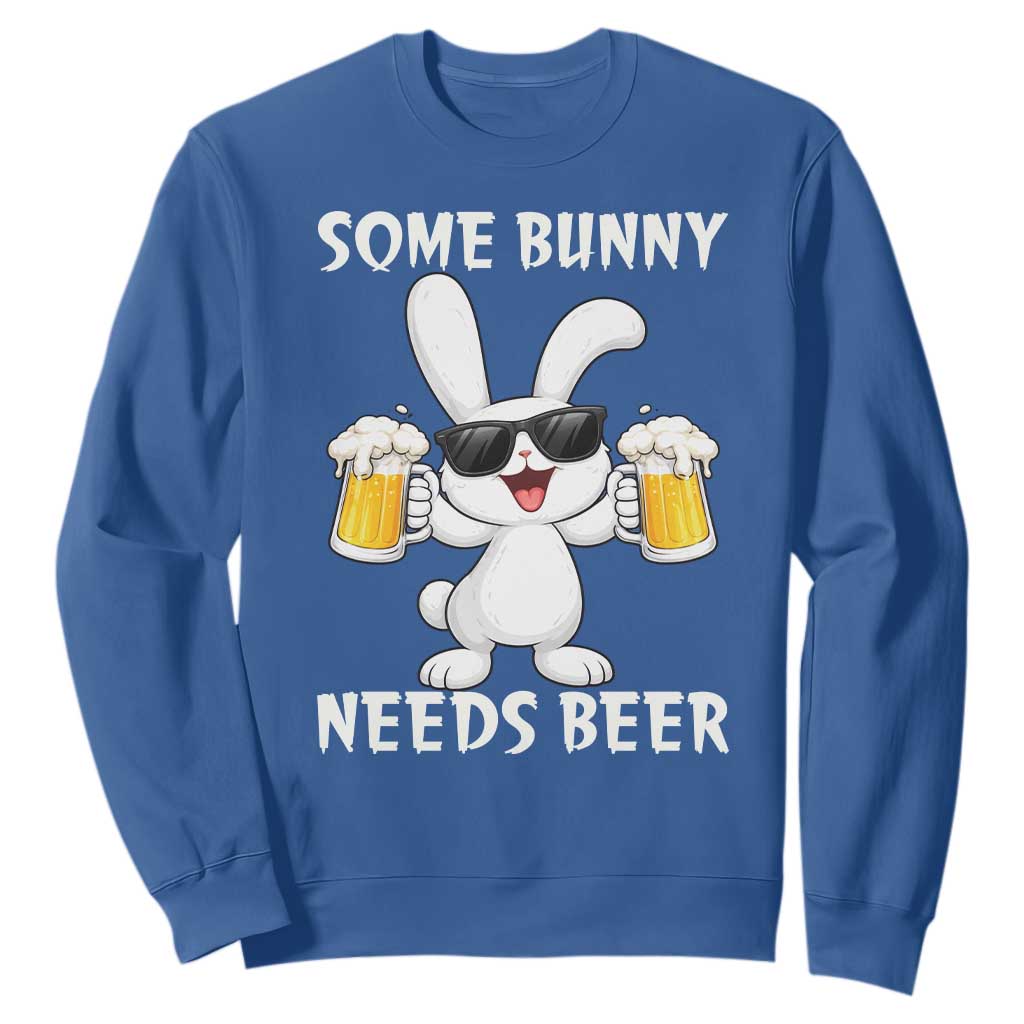 Funny Easter Bunny Drinking Beer Sweatshirt Some Bunny Needs Beer TS14 Royal Blue Print Your Wear