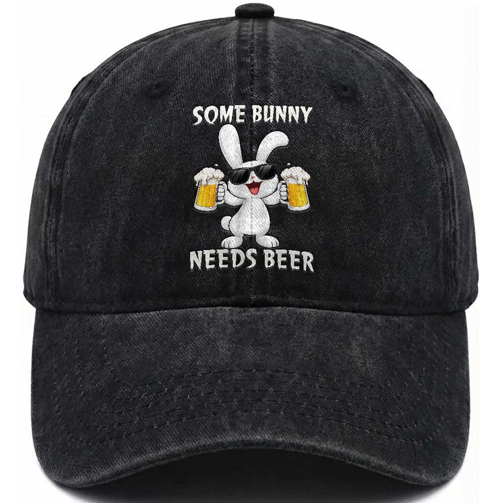 Funny Easter Bunny Drinking Beer Washed Cotton Baseball Cap Some Bunny Needs Beer TS14 Print Your Wear