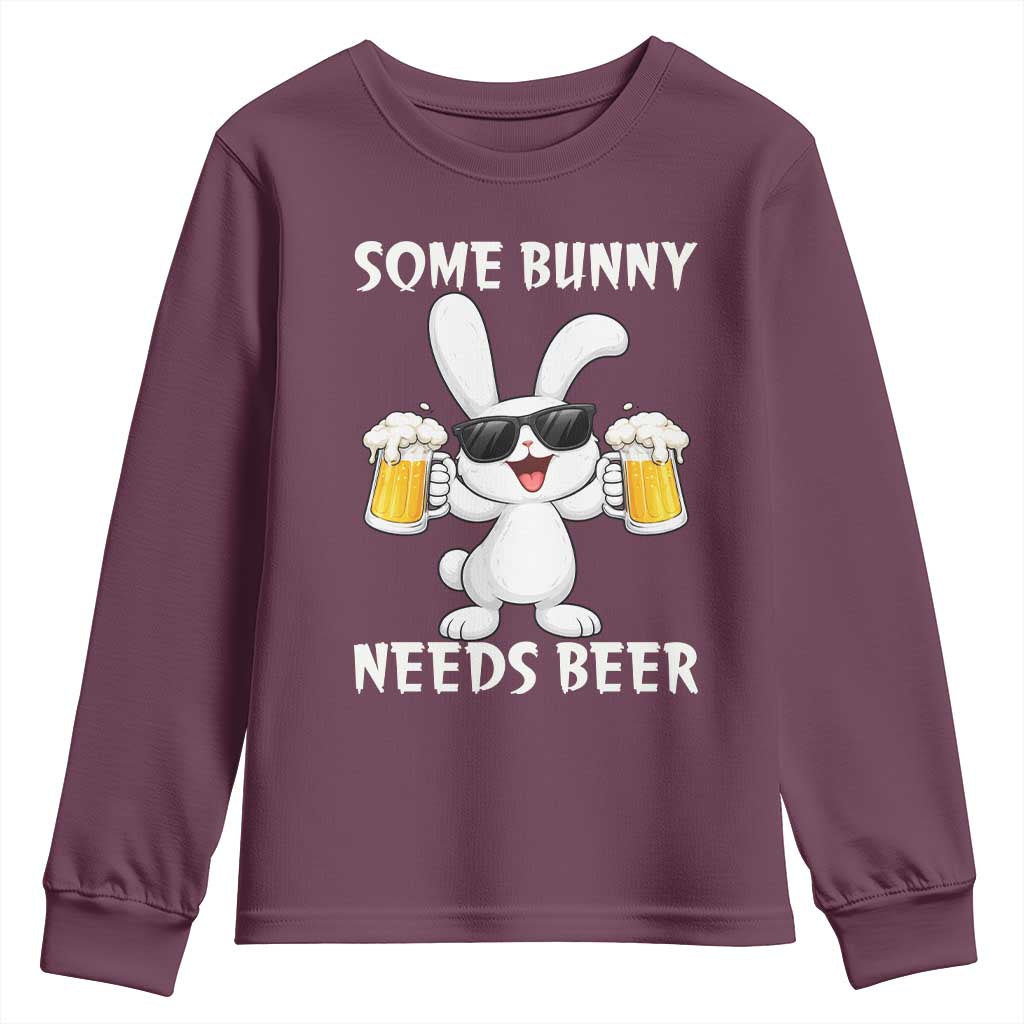 Funny Easter Bunny Drinking Beer Youth Sweatshirt Some Bunny Needs Beer TS14 Maroon Print Your Wear