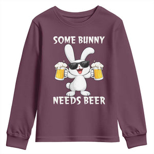 Funny Easter Bunny Drinking Beer Youth Sweatshirt Some Bunny Needs Beer TS14 Maroon Print Your Wear