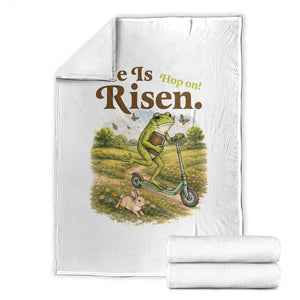 He Is Risen Hop On Throw Blanket Christian Easter Frog TS14 White Print Your Wear