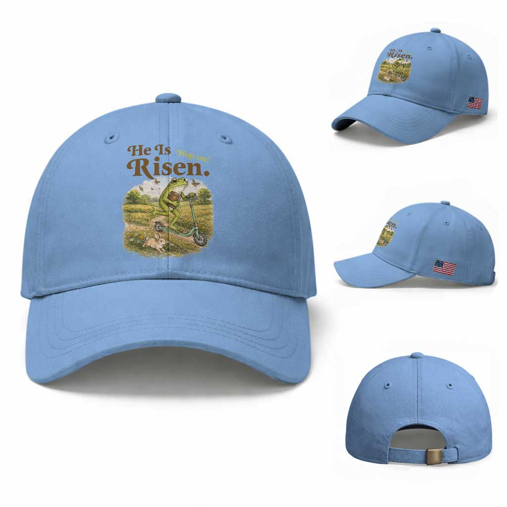 He Is Risen Hop On Baseball Cap Christian Easter Frog TS14 Baseball Cap Universal Fit Light Blue Print Your Wear