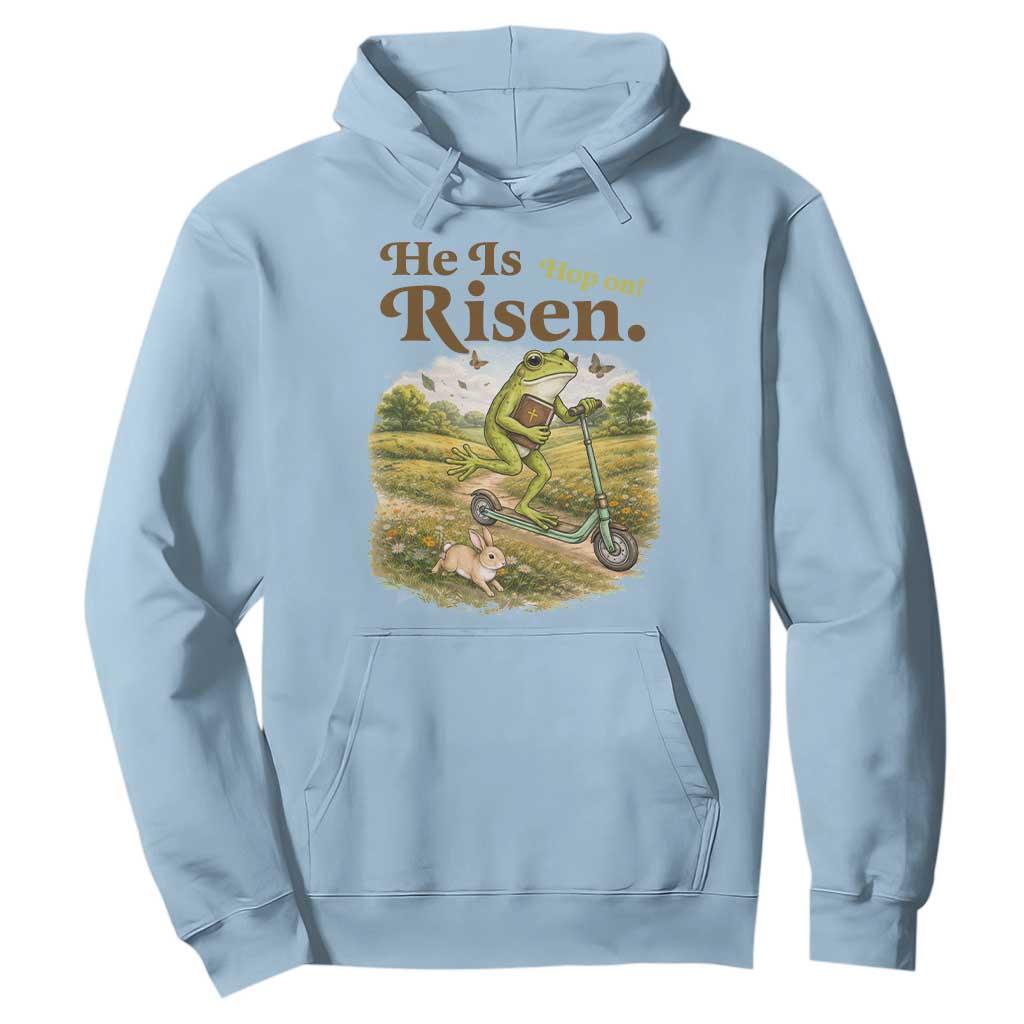 He Is Risen Hop On Hoodie Christian Easter Frog TS14 Light Blue Print Your Wear