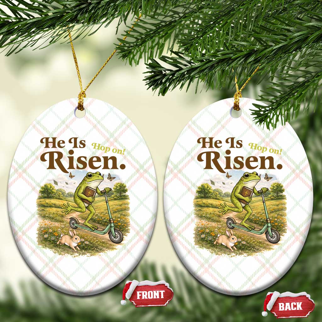 He Is Risen Hop On Ceramic Ornament Christian Easter Frog TS14 Print Your Wear