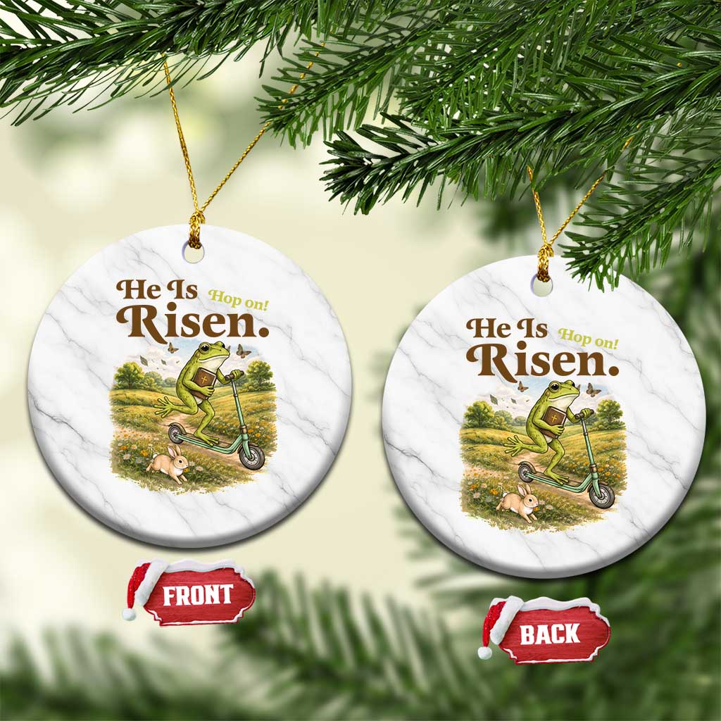 He Is Risen Hop On Ceramic Ornament Christian Easter Frog TS14 1pc White Marble Print Your Wear