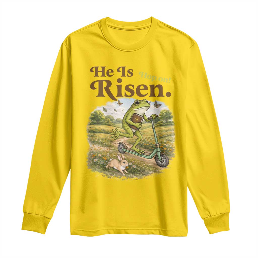 He Is Risen Hop On Long Sleeve Shirt Christian Easter Frog TS14 Daisy Print Your Wear