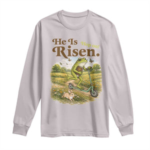 He Is Risen Hop On Long Sleeve Shirt Christian Easter Frog TS14 Ice Gray Print Your Wear