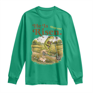 He Is Risen Hop On Long Sleeve Shirt Christian Easter Frog TS14 Irish Green Print Your Wear