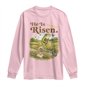 He Is Risen Hop On Long Sleeve Shirt Christian Easter Frog TS14 Light Pink Print Your Wear
