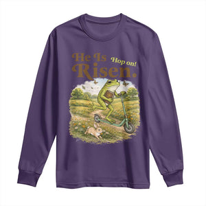 He Is Risen Hop On Long Sleeve Shirt Christian Easter Frog TS14 Purple Print Your Wear