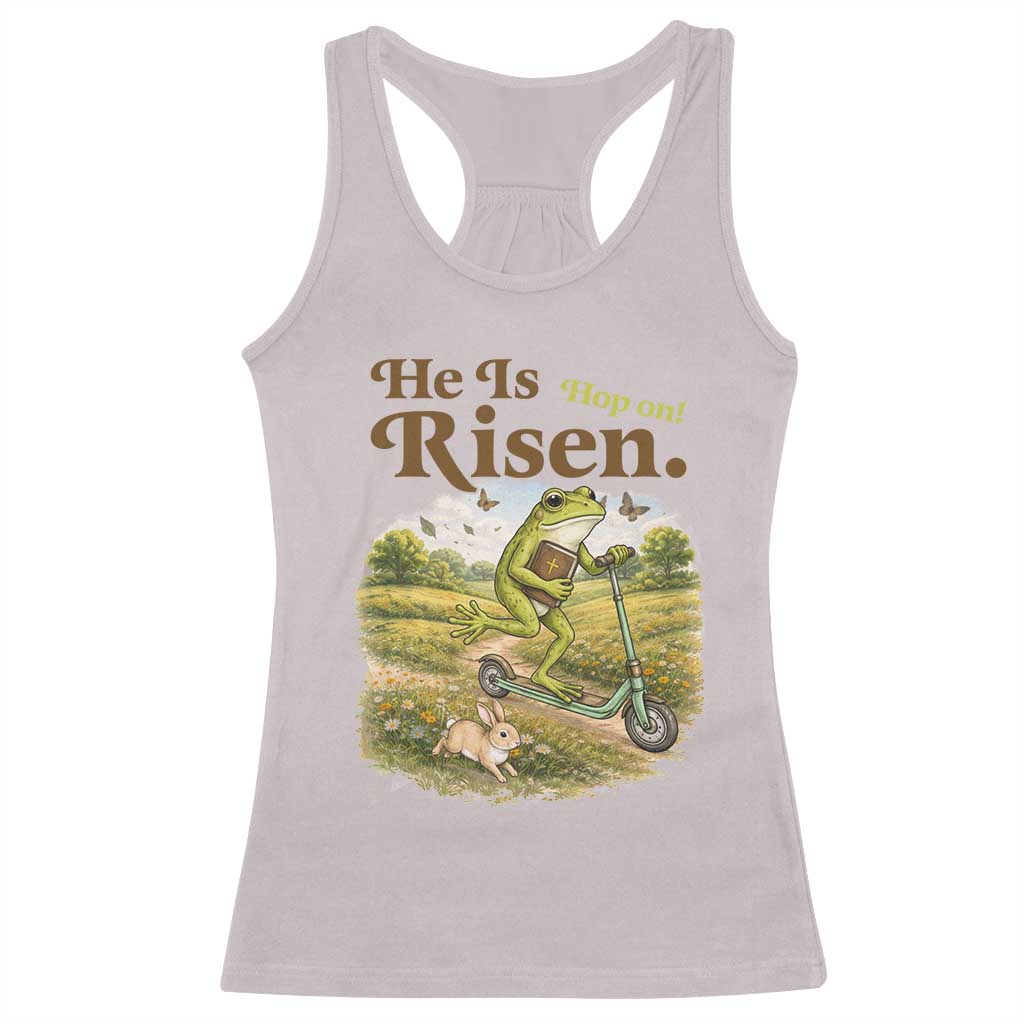 He Is Risen Hop On Racerback Tank Top Christian Easter Frog TS14 Ice Gray Print Your Wear