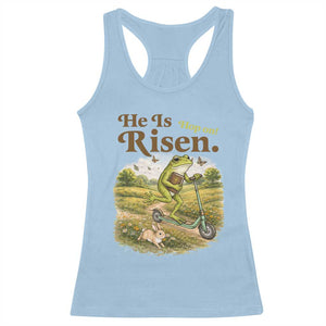 He Is Risen Hop On Racerback Tank Top Christian Easter Frog TS14 Light Blue Print Your Wear