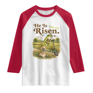 He Is Risen Hop On Raglan Shirt Christian Easter Frog TS14 White Red Print Your Wear