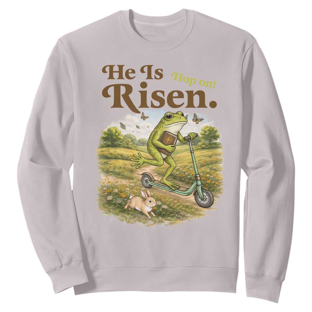 He Is Risen Hop On Sweatshirt Christian Easter Frog TS14 Ice Gray Print Your Wear