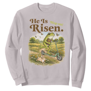 He Is Risen Hop On Sweatshirt Christian Easter Frog TS14 Ice Gray Print Your Wear