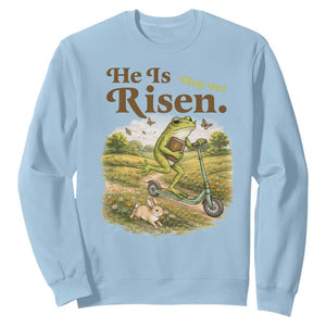 He Is Risen Hop On Sweatshirt Christian Easter Frog TS14 Light Blue Print Your Wear
