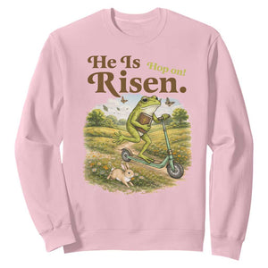 He Is Risen Hop On Sweatshirt Christian Easter Frog TS14 Light Pink Print Your Wear