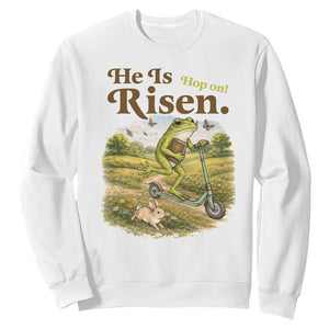 He Is Risen Hop On Sweatshirt Christian Easter Frog TS14 White Print Your Wear