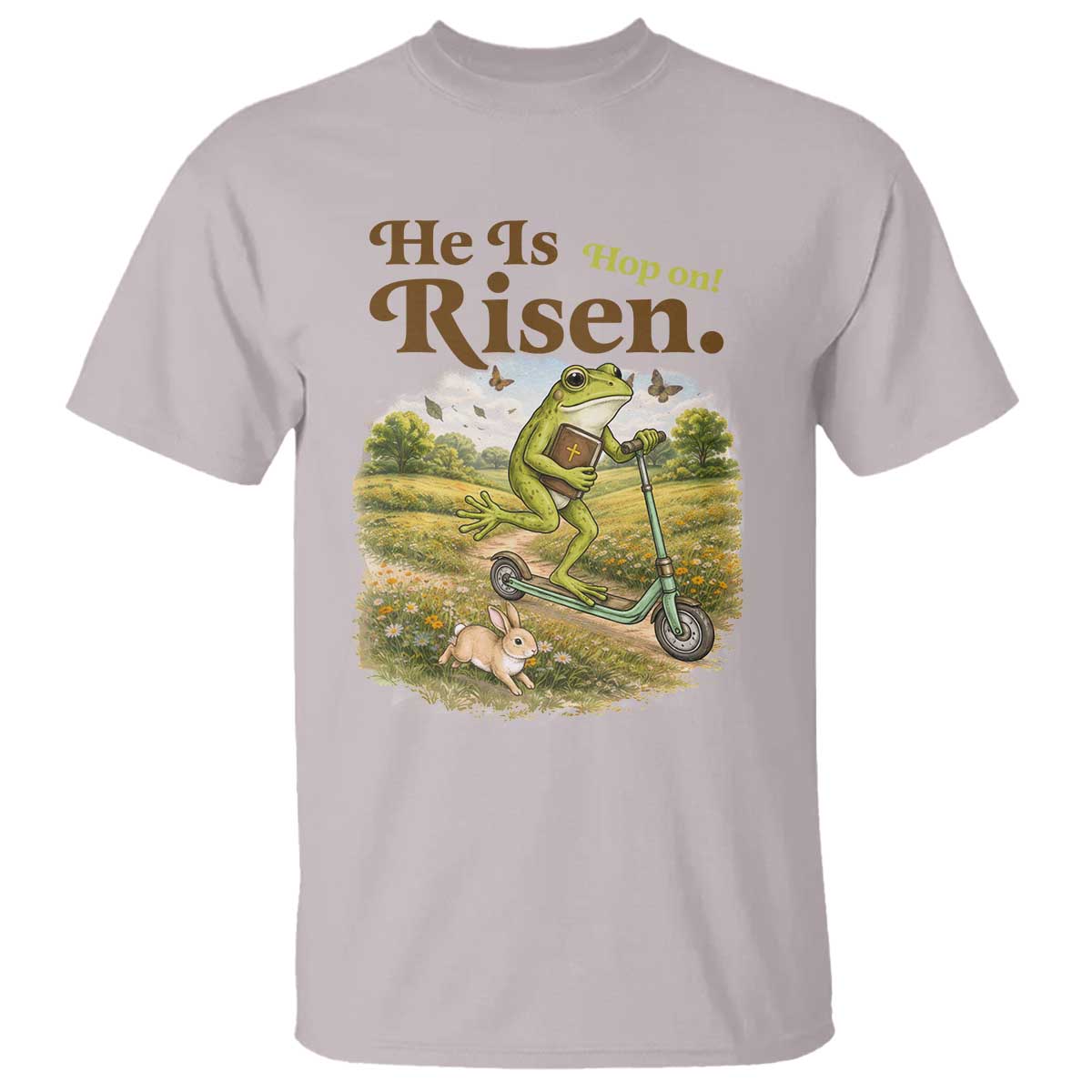 He Is Risen Hop On T Shirt Christian Easter Frog TS14 Ice Gray Print Your Wear