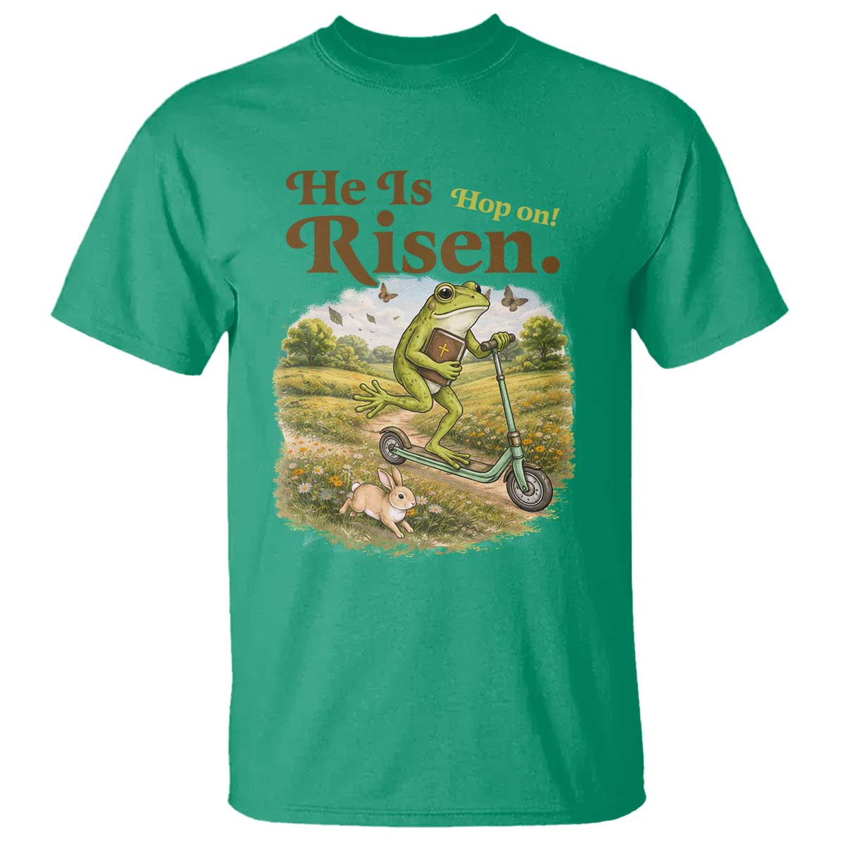 He Is Risen Hop On T Shirt Christian Easter Frog TS14 Irish Green Print Your Wear