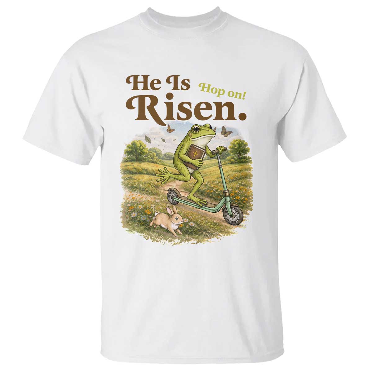 He Is Risen Hop On T Shirt Christian Easter Frog TS14 White Print Your Wear
