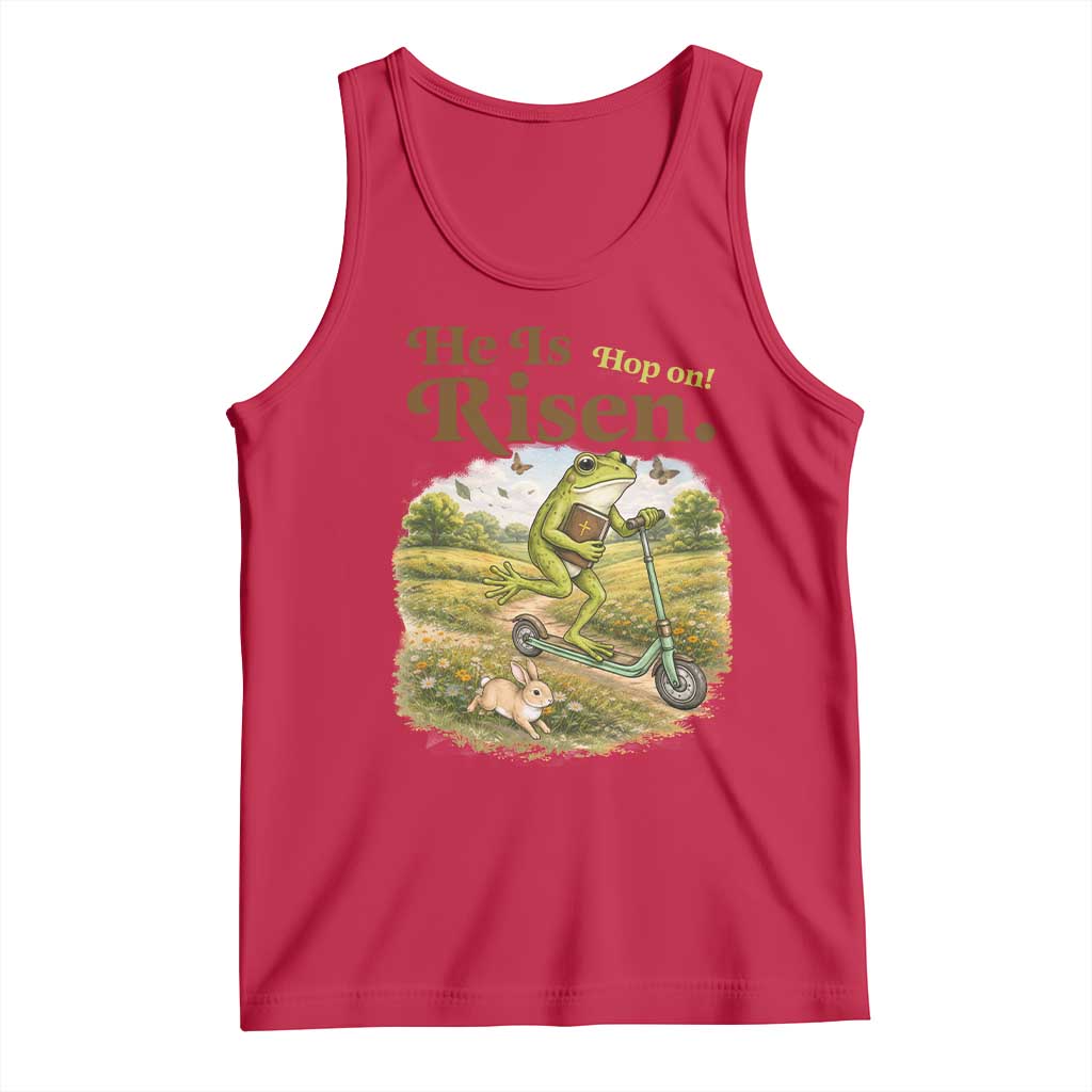 He Is Risen Hop On Tank Top Christian Easter Frog TS14 Red Print Your Wear