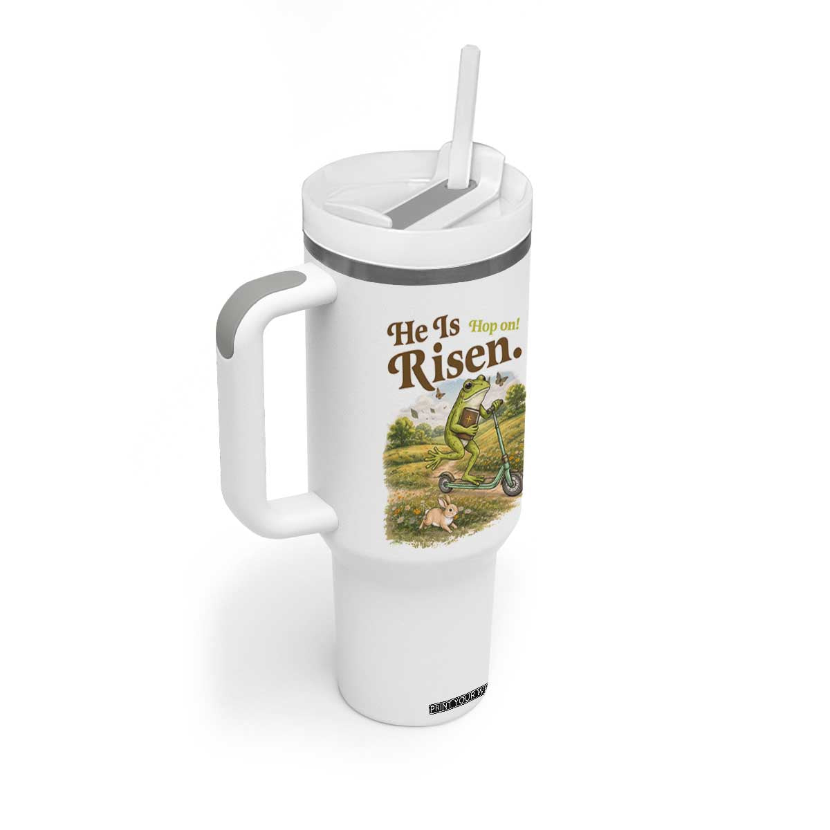 He Is Risen Hop On Tumbler With Handle Christian Easter Frog TS14 Print Your Wear