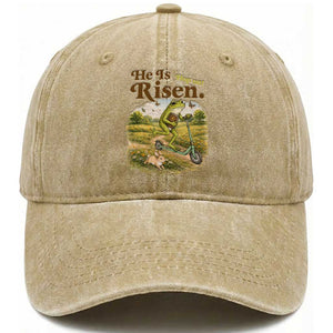 He Is Risen Hop On Washed Cotton Baseball Cap Christian Easter Frog TS14 Print Your Wear