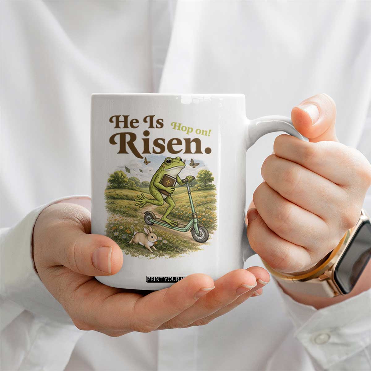He Is Risen Hop On Coffee Mug Christian Easter Frog TS14 Print Your Wear
