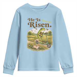 He Is Risen Hop On Youth Sweatshirt Christian Easter Frog TS14 Light Blue Print Your Wear
