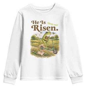 He Is Risen Hop On Youth Sweatshirt Christian Easter Frog TS14 White Print Your Wear