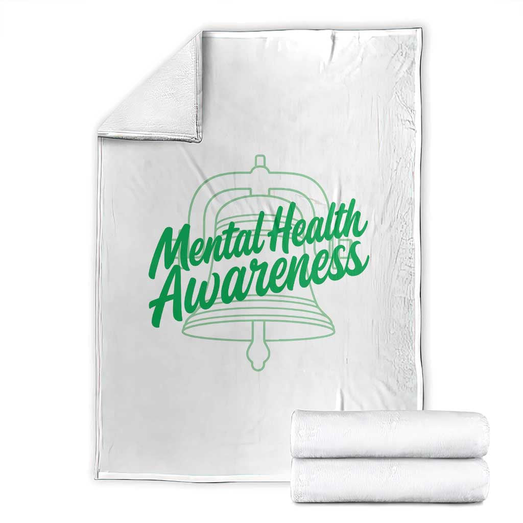 Mental Health Matters Awareness Throw Blanket Support Squad Green Ribbon TS14 White Print Your Wear