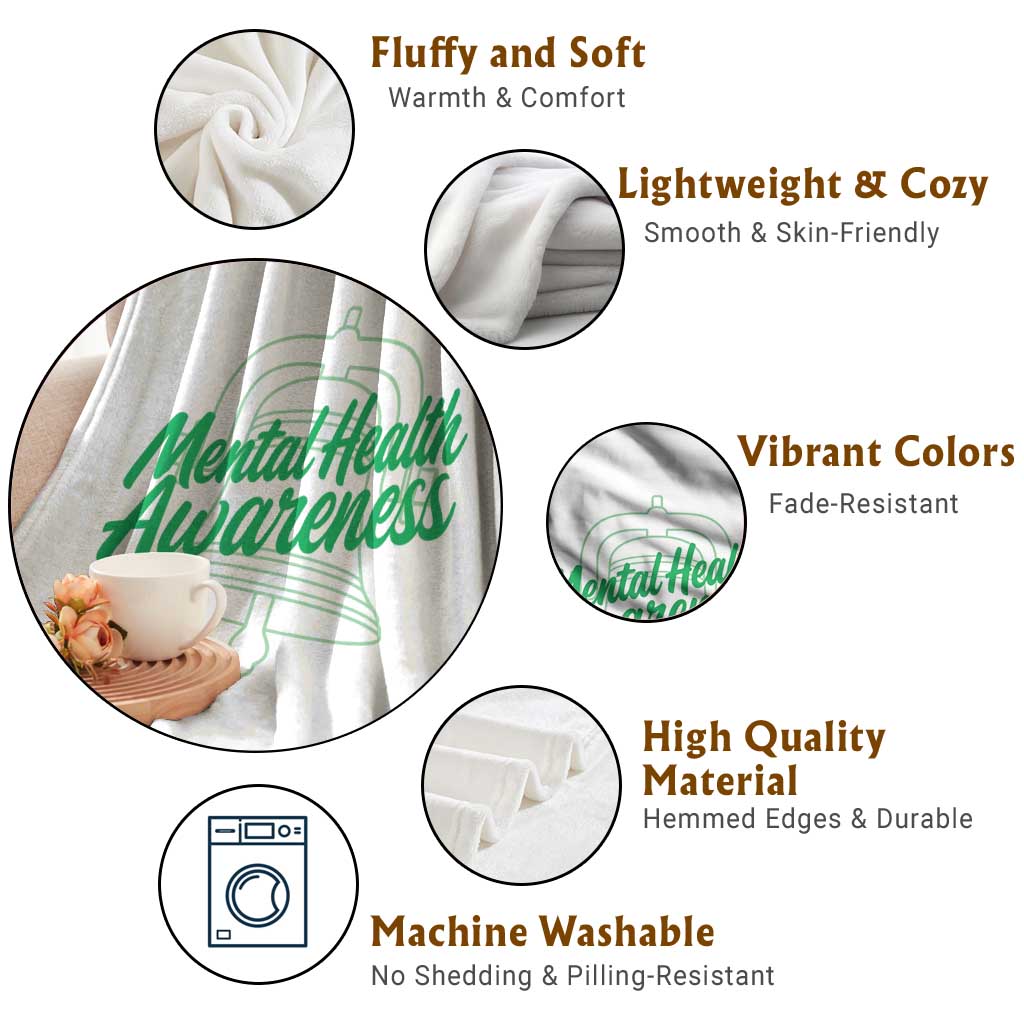 Mental Health Matters Awareness Throw Blanket Support Squad Green Ribbon TS14 Print Your Wear