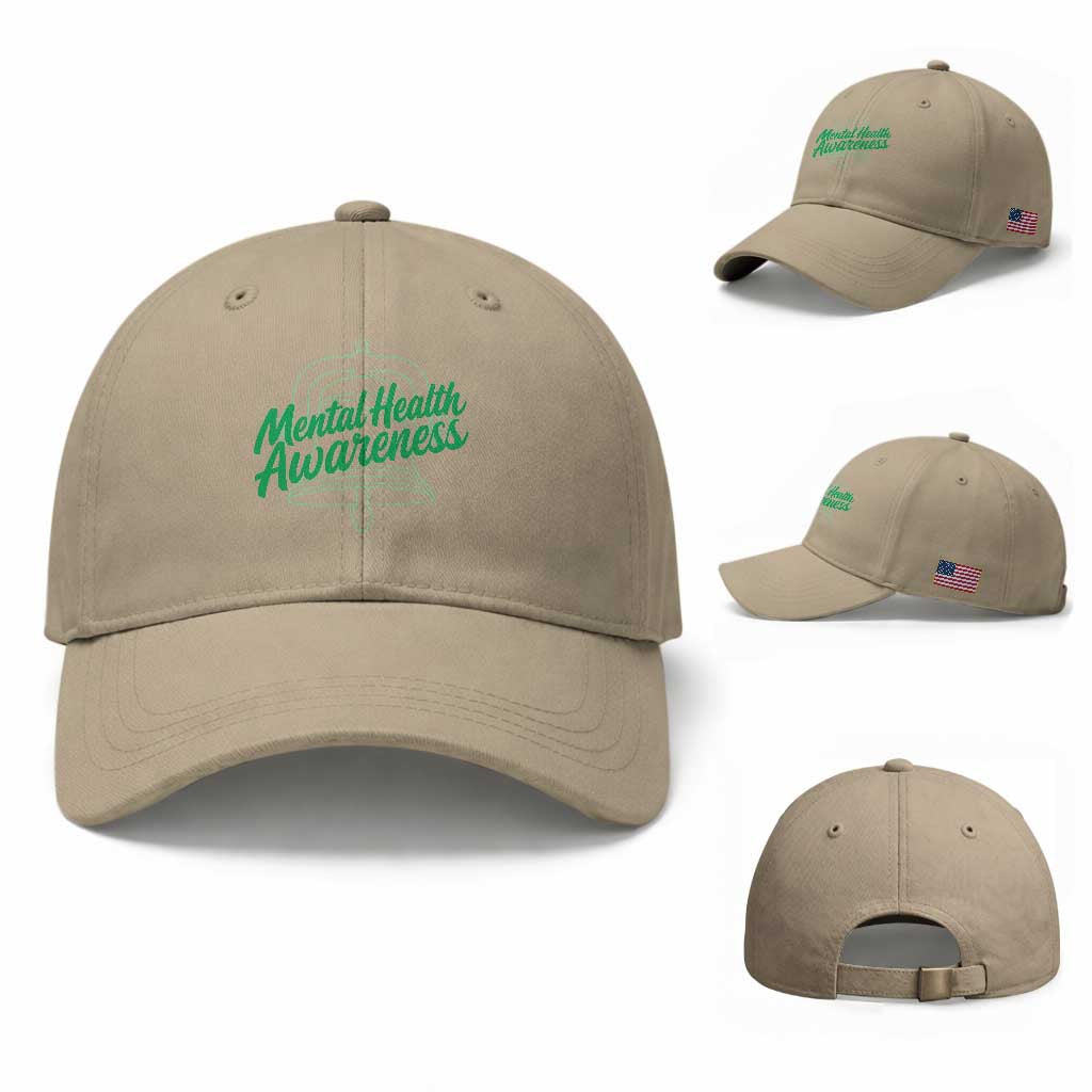 Mental Health Matters Awareness Baseball Cap Support Squad Green Ribbon TS14 Baseball Cap Universal Fit Khaki Print Your Wear