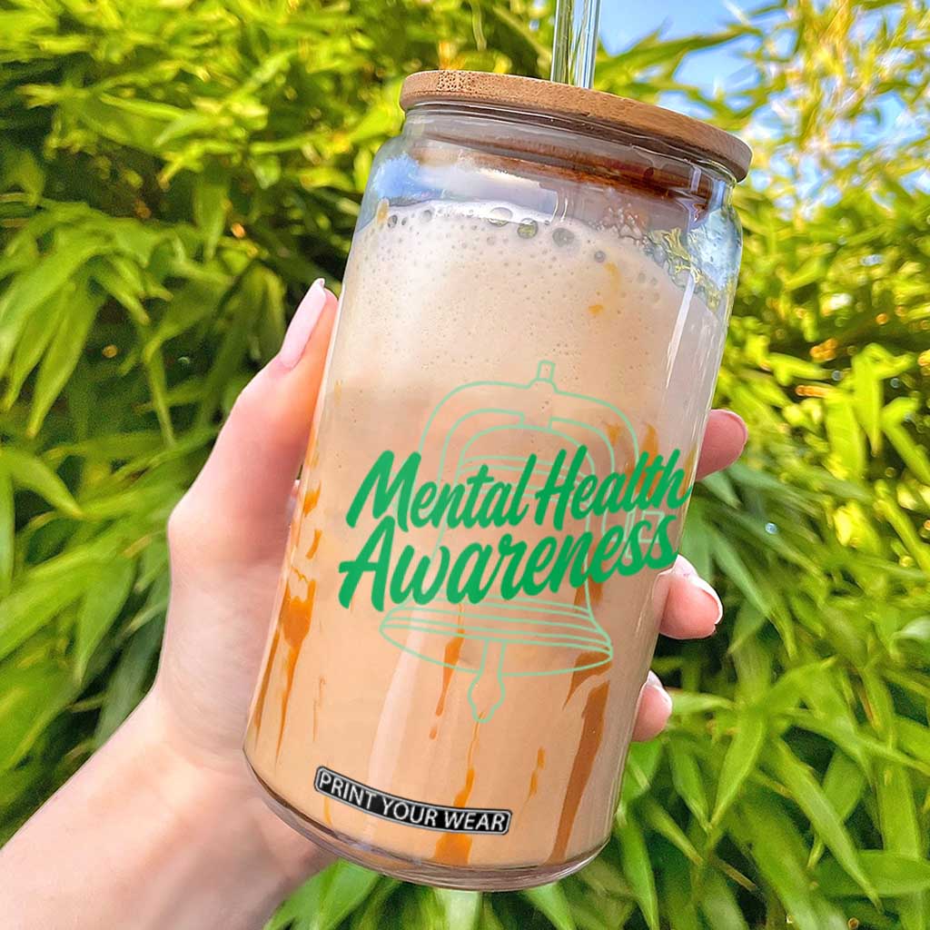 Mental Health Matters Awareness Glass Can Support Squad Green Ribbon TS14 White Print Your Wear