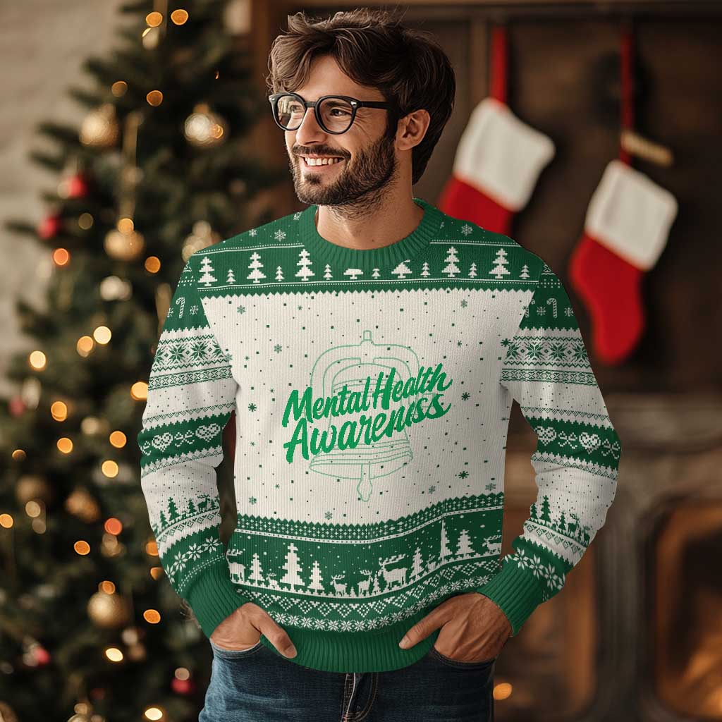 Mental Health Matters Awareness Ugly Christmas Sweater Support Squad Green Ribbon TS14 Beige Green Print Your Wear