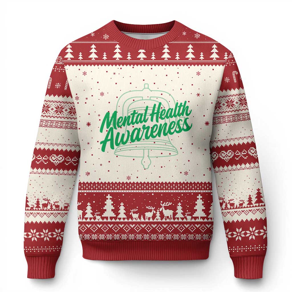 Mental Health Matters Awareness Ugly Christmas Sweater Support Squad Green Ribbon TS14 Beige Red Print Your Wear