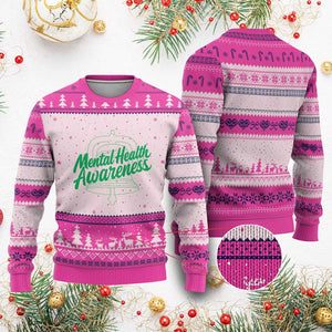 Mental Health Matters Awareness Ugly Christmas Sweater Support Squad Green Ribbon TS14 Hot Pink Print Your Wear