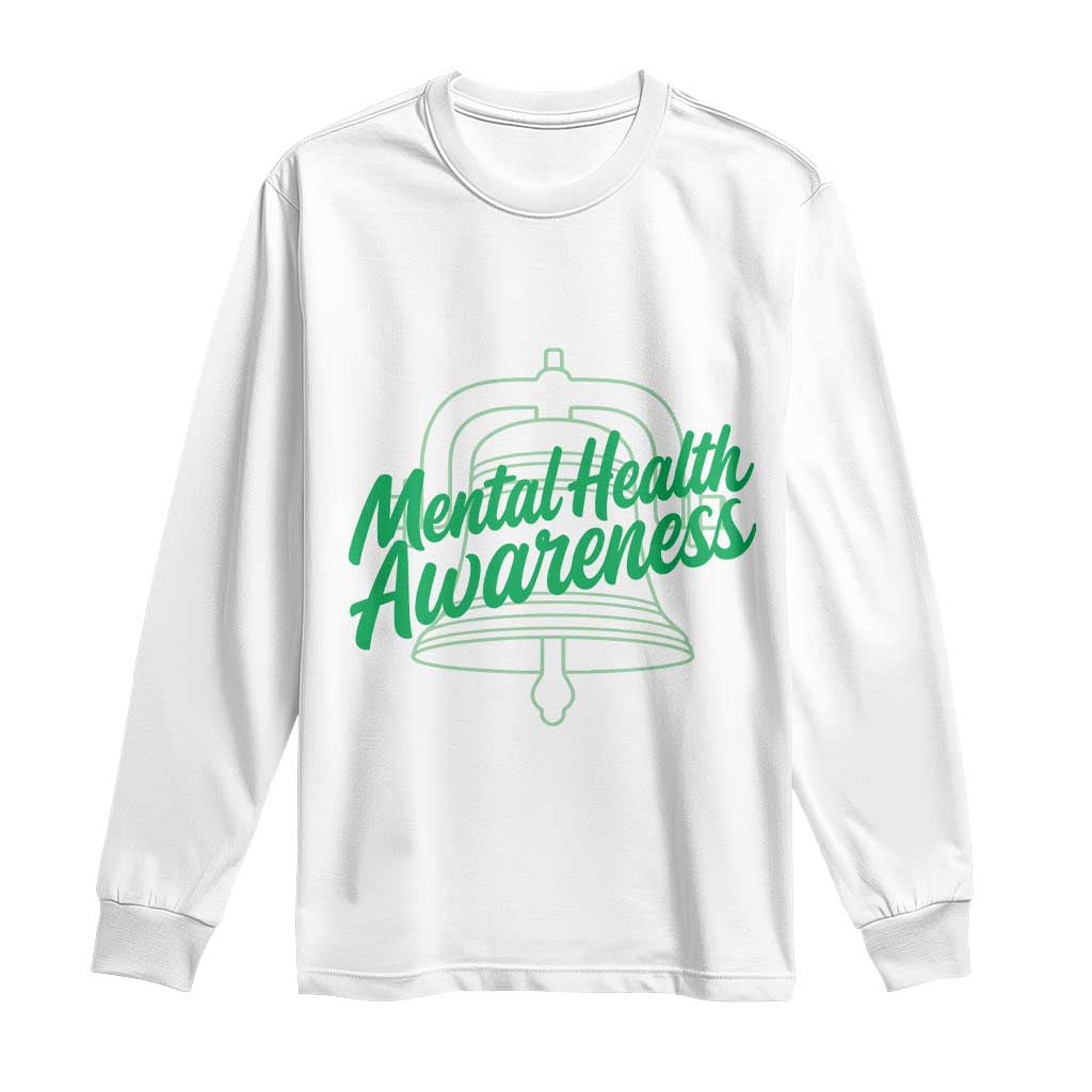 Mental Health Matters Awareness Long Sleeve Shirt Support Squad Green Ribbon TS14 White Print Your Wear