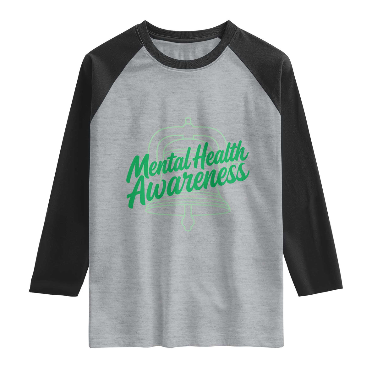 Mental Health Matters Awareness Raglan Shirt Support Squad Green Ribbon TS14 Heather Gray Black Print Your Wear