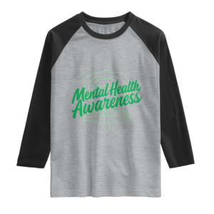 Mental Health Matters Awareness Raglan Shirt Support Squad Green Ribbon TS14 Heather Gray Black Print Your Wear